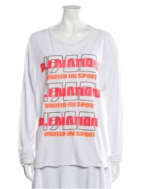 P.E NATION White Long Sleeve Logo Tee with Neon Pink & Orange Print